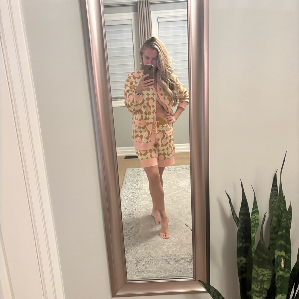 Retro Patterned Pink and Yellow Cardigan